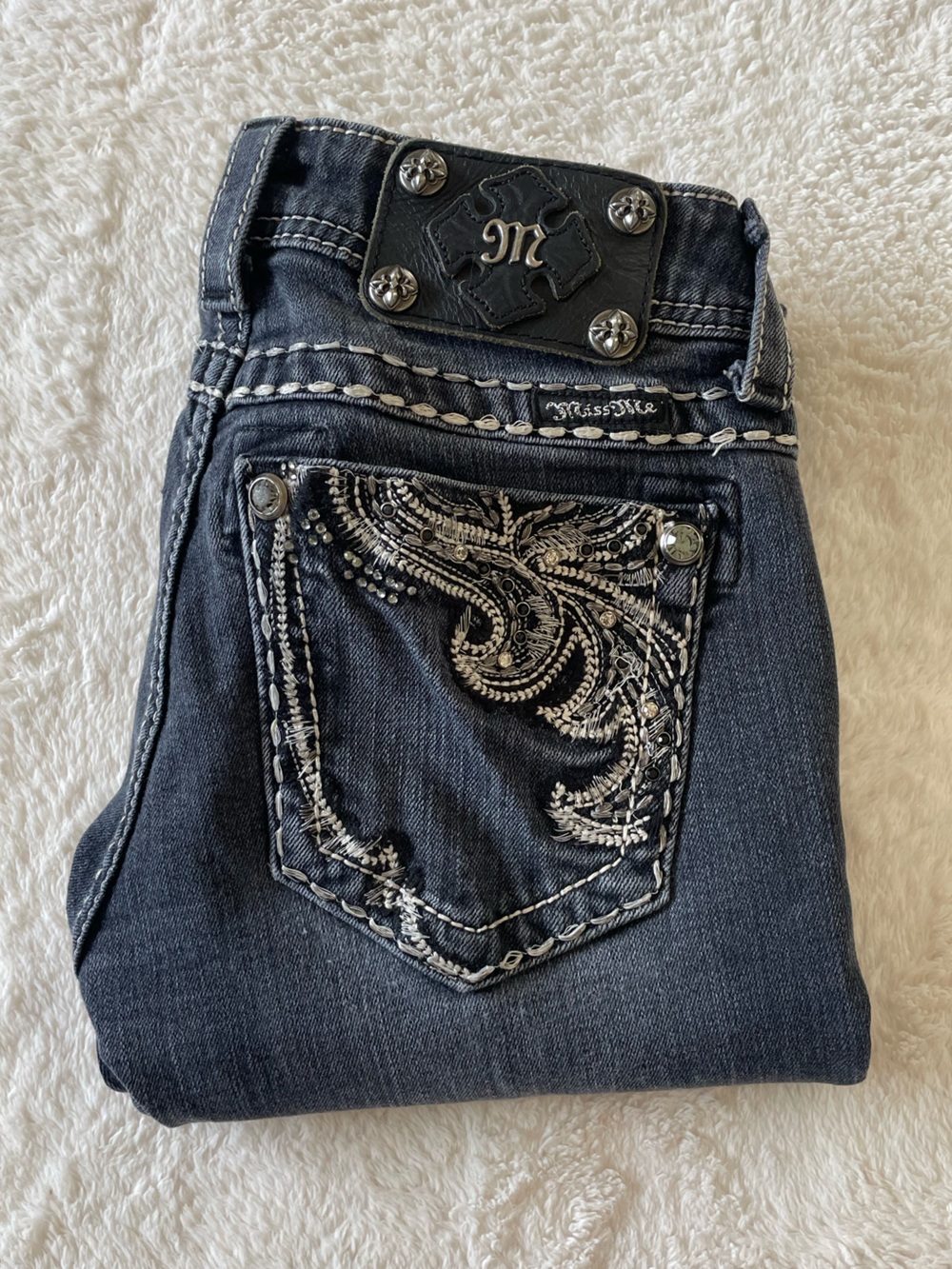 Miss Me Skinny Jeans Size 25 Style JE5637SL Dark Wash Embellished Y2K Western